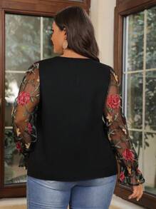 SHEIN VCAY Của phụ nữ Kích thước lớn Thêu hoa Lưới Áo sơ mi Với Ruffle - Nhiều màu - Xem 3