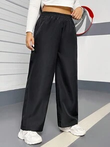 Flirla Của phụ nữ Kích thước lớn Màu thuần Giải trí Thẳng Quần - màu đen - Xem 3