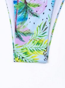 SHEIN Swim 热带印花打结侧比基尼套装音乐节夏季