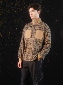 Elvis Presley X SHEIN Men's Letter Printed Half-zip Sweatshirt With Zipper
