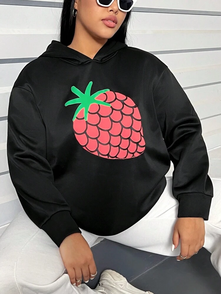 Women's Plus Size Strawberry Printed Sweatshirt Pullover Fall Sweatshirt