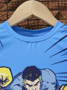 SHEIN 青少年男孩休閒短袖圓領印花t恤和長褲套裝,緊身家居服 - 彩色 - 查看 5