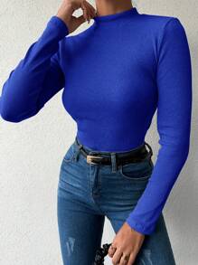 EURMUSE Của phụ nữ Thon gọn Sọc Đứng cổ áo Áo len - Màu xanh lam - Xem 5