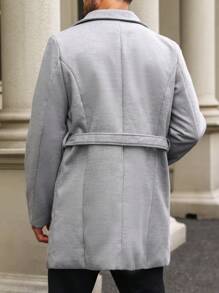 Manfinity Homme Men's Wool Blend Double-Breasted Coat With Belt - Grey - View 2