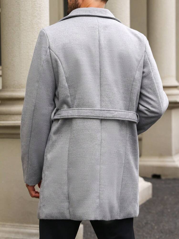 Men's Wool Blend Double-Breasted Coat With Belt