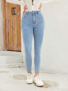 SHEIN LUNE Của phụ nữ Thon gọn Quần denim / Quần jean - Rửa nhẹ - Xem 3