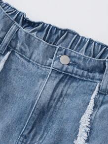 SHEINNeu Raw Trim Wide Leg Jeans - Blue - View 6