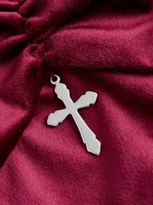 ROMWE Goth 女性十字細節天鵝絨和蕾絲內衣套裝 - 酒紅色 - 查看 4