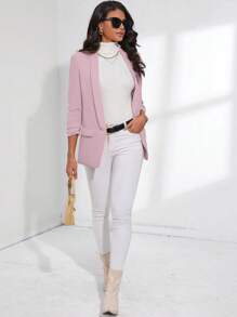 SHEIN BIZwear Blazer Con Volantes Y Mangas Abullonadas Color Caramelo - Rosa - Ver 4
