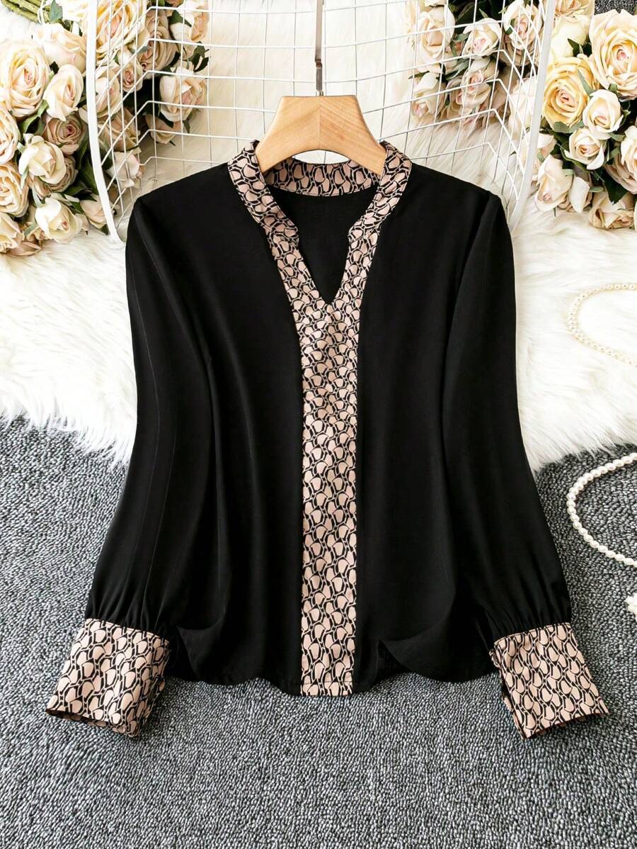 EMERY ROSE Camisa De Talla Grande Con Cuello Muesca Y Estampado Geométrico - Multicolor - Ver 1