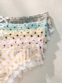 5pcs Polka Dot Lace Patchwork Triangle Panties