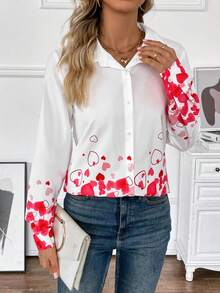 SHEIN Clasi Heart Printed Shirt - White - View 3
