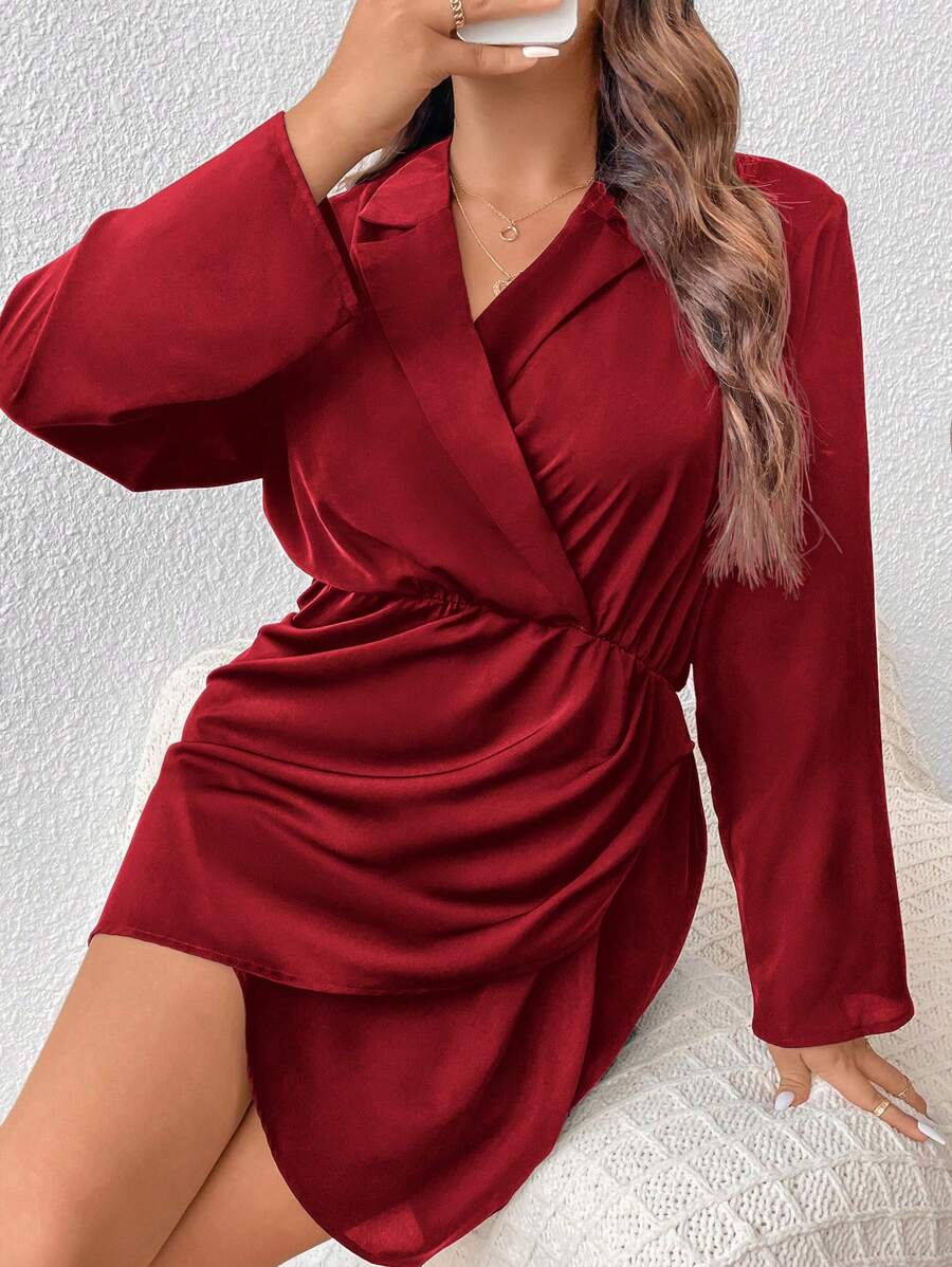 SHEIN Frenchy Women'S Solid Color Plus Size Dress - Burgundy - View 1