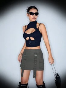SHEIN ICON Tăng thấp Cargo Phong cách Váy - Xám - Xem 7