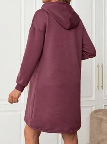 SHEIN Thai sản Điều dưỡng Dây rút áo có mũ Dây kéo Đầm - Màu Đỏ Sâu - Xem 2