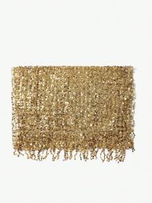 SHEIN SXY Golden Sparkle Fringe Scarf Party,School - Gold - View 10