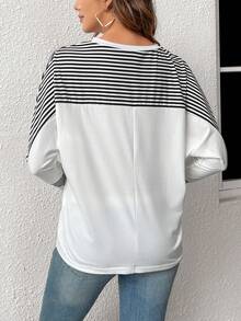 EMERY ROSE Của phụ nữ Sọc & In Vá lại tay cánh Áo thun - trắng - Xem 2