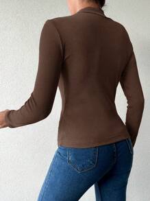 EURMUSE Của phụ nữ Thon gọn Sọc Đứng cổ áo Áo len - Lạc đà - Xem 2