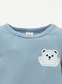 Cozy Pixies 嬰兒男童緊身睡衣套裝，附有熊圖案長袖上衣和長褲配套 - 霧霾藍 - 查看 5