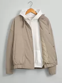 Manfinity Homme Abrigo acolchado con cierre de cremallera y botones a presión talla grande para hombre
