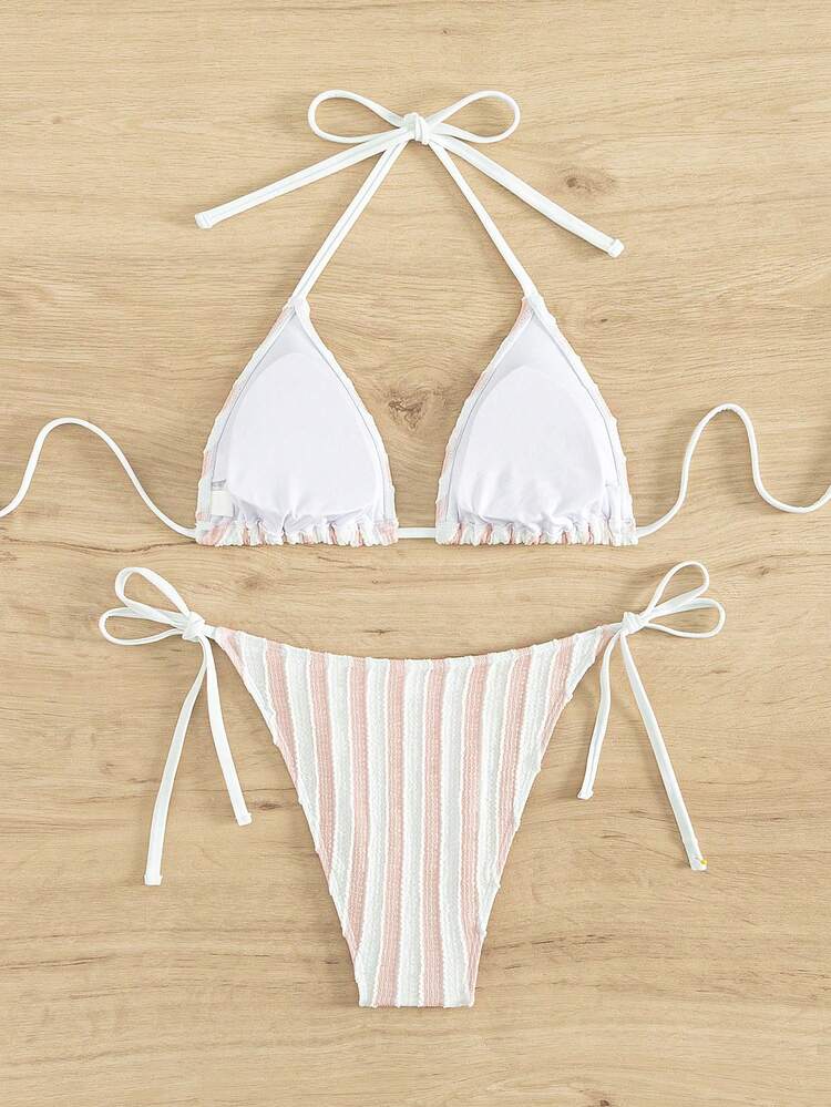 Summer Women's Striped Halter Neck Separate Two-Piece Set