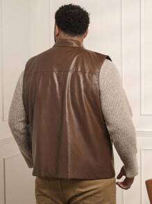 Manfinity VCAY Plus Size Men Casual Woven Vest, For Fall Winter - Khaki - View 2