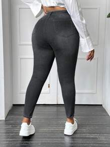 SHEIN EZwear Kích thước lớn Quần jean ôm - màu đen - Xem 2