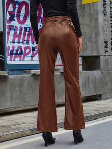SHEIN Frenchy Women's Zipper Fly Straight Pants - Chocolate Brown - View 2