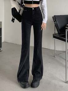 素色牛仔喇叭褲