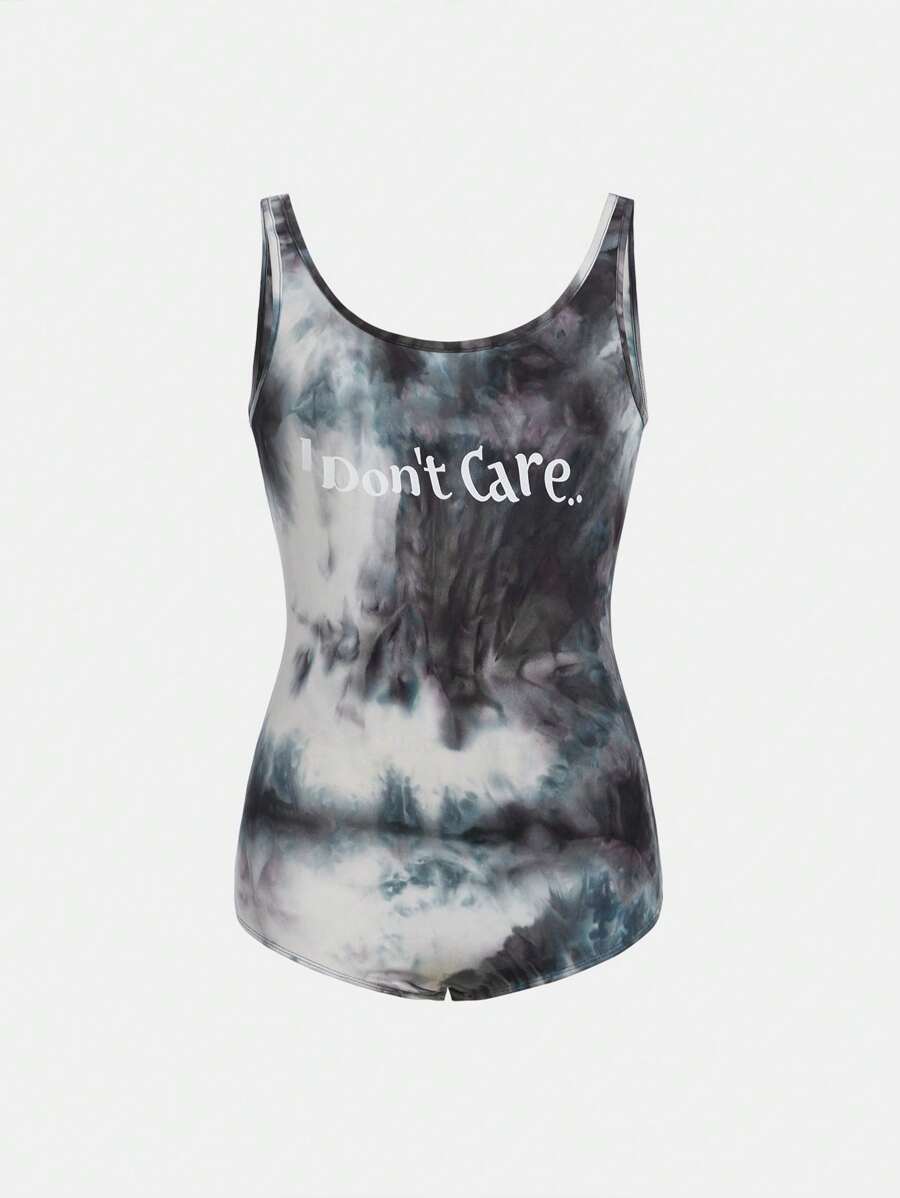 SHEIN Tween Girls Tie Dye Knitted Casual Bodysuit And Round Collar - Multicolor - View 1