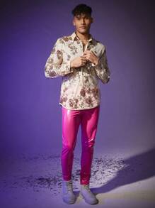 FeverCity Men's Casual Floral Beaded Shirt - Champagne - View 5