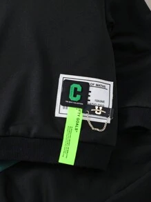 SHEIN Toddler Boys' Black And Green Splice Casual Long Sleeve Autumn And Winter 2pcs/set - Black - View 6