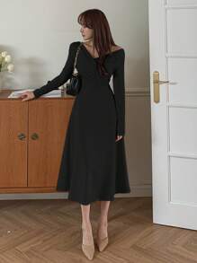 DAZY Women's Wrap Long Sleeve Dress,Fall Dress Maxi Dress - Black - View 4