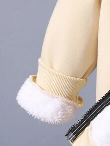 Bé trai Lông cừu Dây kéo Áo nỉ có mũ Và Quần Chạy bộ Bộ - Màu be - Xem 5