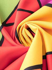 SHEIN LUNE Plus Size Women's Colorful Geometric Print Roll Sleeve Dress - Multicolor - View 4