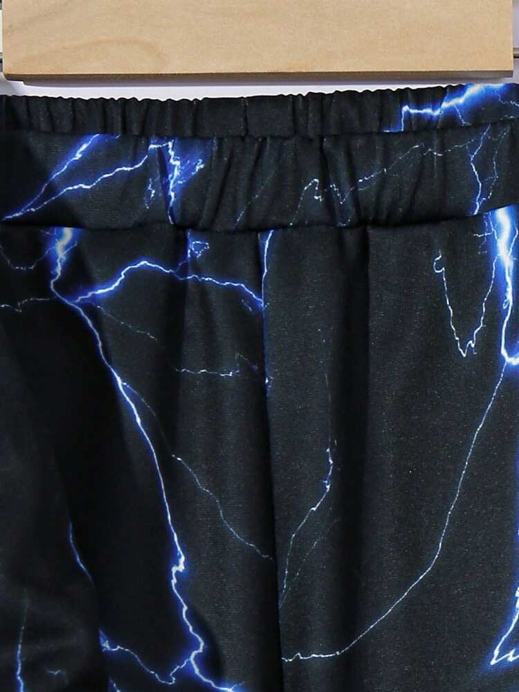 Young Boy Casual Comfortable Printed Hooded Sweatshirt And Knit Pants Set, Thermal Lined , Thickened