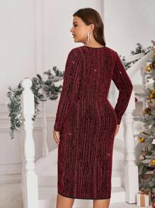 SHEIN Clasi Plus Size V-neck Asymmetric Hem Dress Without Belt - Red - View 2