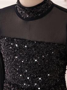 SHEIN Tween Girl Glitter Sequin Patchwork Dress - Black - View 5