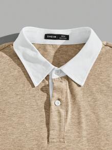 Manfinity VCAY Nam Tương phản Màu sắc Đan Áo polo - Màu Khaki - Xem 5