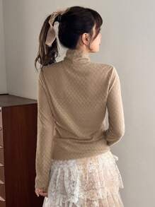 FRIFUL 女士立领长袖T恤，秋季女装，保暖内衬 - 卡其色 - 查看 2