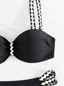 SHEIN Swim Women's Chevron Pattern Printed Bikini Set Summer Beach - Black - View 6