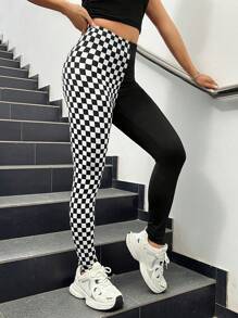 SHEIN EZwear 女用針織高腰休閒長打底褲 - 黑色 - 查看 6