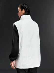 In My Nature Flip-pocket Stand Collar Vest Outdoor Jacket - White - View 2