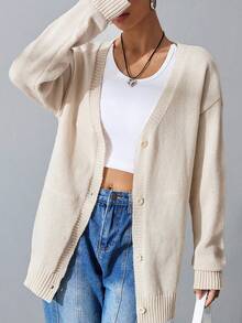 SHEIN Unity Cárdigan De Botones Sólido Para Mujeres - Albaricoque - Ver 3