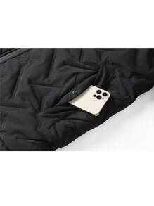 Men Teddy Lined Hooded Quilted Coat - Black - View 7