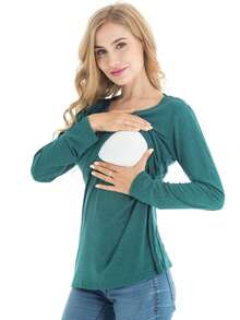 孕婦秋冬長袖哺乳上衣底襯衫 - 綠色 - 查看 4