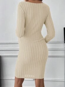 SHEIN Maternity Wrap Cross Ribbed Dress - Apricot - View 2