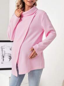 SHEIN Maternity Solid Wrap Detail Nursing Tee - Pink - View 5