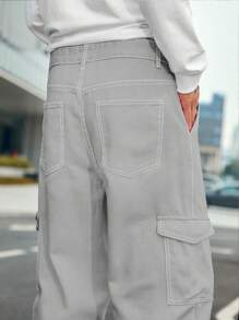 Manfinity EMRG Jeans De Carga De Color Sólido Para Hombre Con Ajuste Suelto