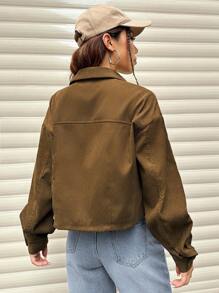 SHEIN Unity 有扣子長袖襯衫帶口袋 - 卡其色 - 查看 2